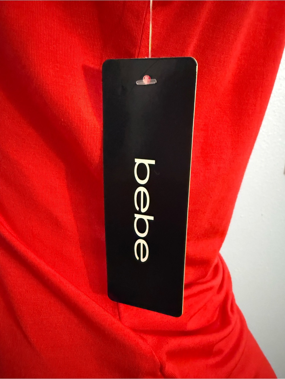 Bebe Red with Black Rhinestone Logo Tee shirt short sleeve NWT - Picture 4 of 5